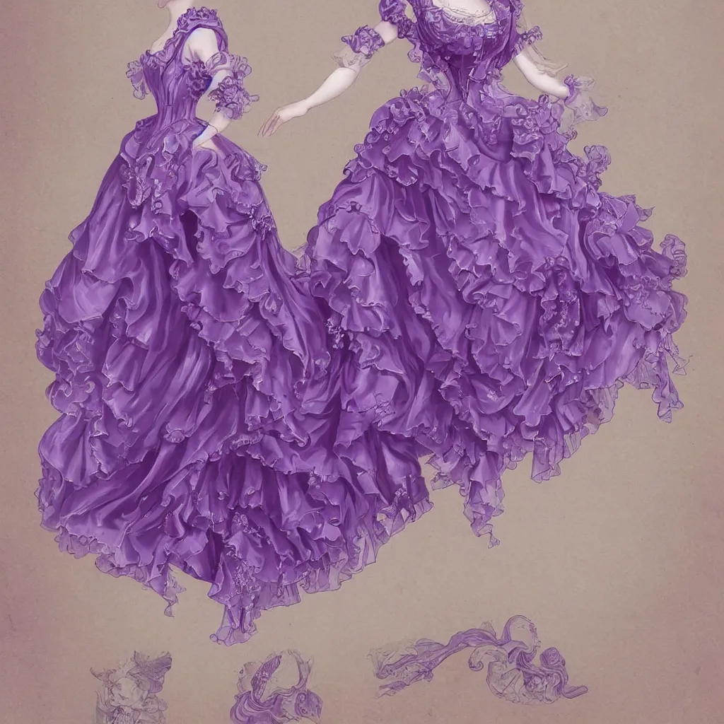 Image similar to purple dress in the style of rococo ，Victorian era，jellyfish element，dreamy, soft ,Backlight ,luminescence，highly detailed,8k