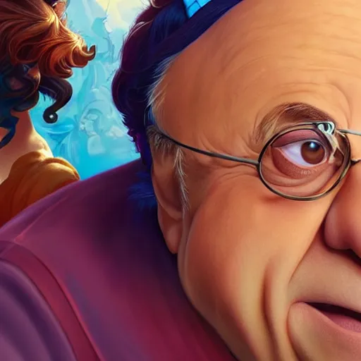 Image similar to Movie still of danny devito as a disney princess, highly detailed, digital painting, artstation, concept art, sharp focus, illustration, art by artgerm and Anna Dittmann and Ilya Kuvshinov