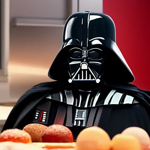 Image similar to A still of a Darth Vader in Masterchef, 4k, photograph, ultra realistic, highly detailed, professional lighting