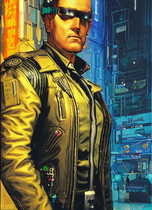 Image similar to cyberpunk policeman. portrait by stonehouse and mœbius and will eisner and gil elvgren and pixar. realistic proportions. cyberpunk 2 0 7 7, apex, blade runner 2 0 4 9 concept art. cel shading. attractive face. thick lines.