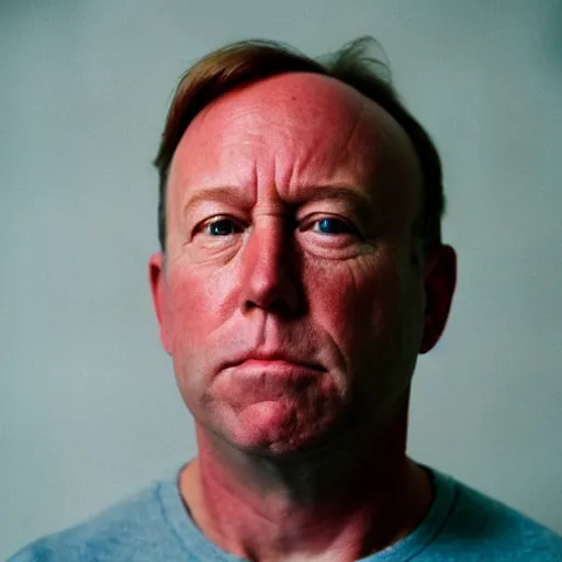 Image similar to a person who is a genetic combination of alex jones and bernie sanders, face and upper - body focus, detailed eyes, androgynous, photograph taken in 2 0 2 0, award winning photograph, cinestill 8 0 0 t