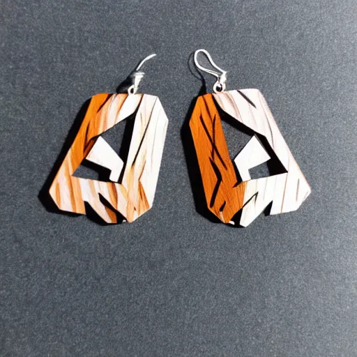 Image similar to lasercut segmented 2d wood earrings, graphic designs from 80's new wave