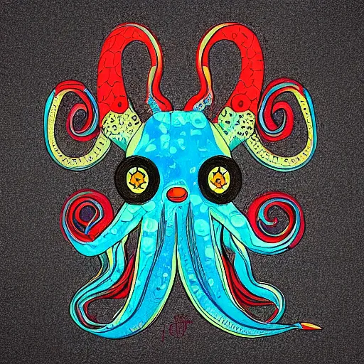 Prompt: “painted octopus fox, dotart, album art in the style of James Jean”