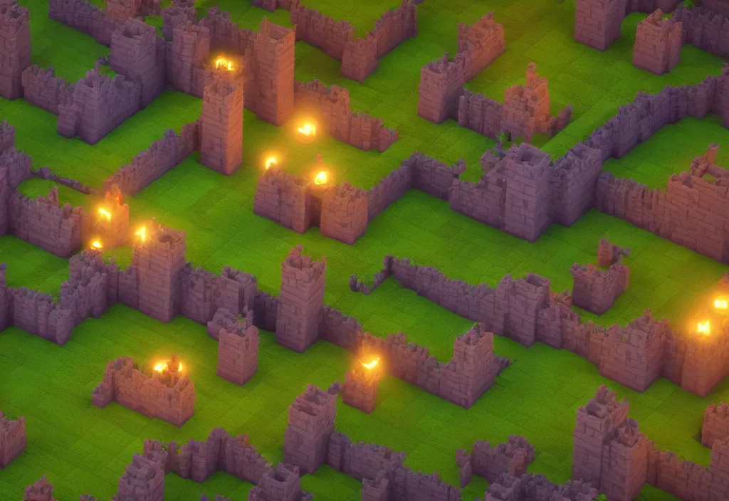 Image similar to a single isometric voxel castle arcane , cinematic lighting, 4k