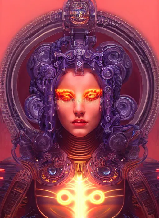 Image similar to ultradetailed ornate sci-fi RPG illustration of a beautiful symmetric Medusa radiating a glowing aura wearing a cyberpunk armor with much decorum, digital airbrush painting, 3d rim light, hyperrealistic masterpiece, artstation, cgsociety, kodakchrome, golden ratio