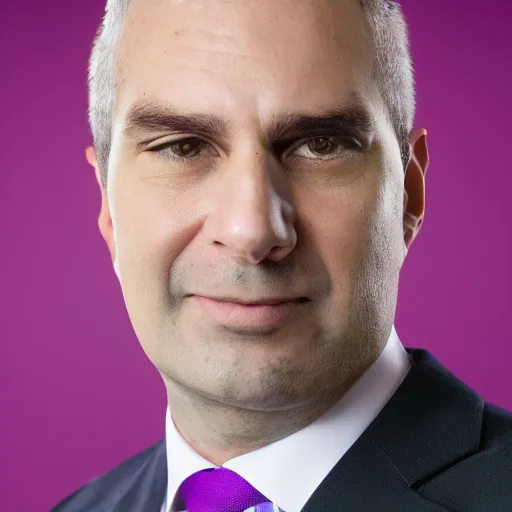 Image similar to corporate portrait, senior sales director, purple green color scheme, professional studio lighting, hyperreal detailed lifelike facial features, corporate portraiture, headshot,