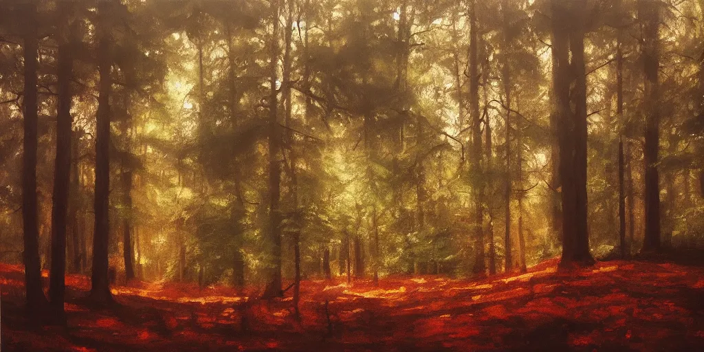 Image similar to forest, cinematic lighting, detailed oil painting, hyperrealistic, 8k