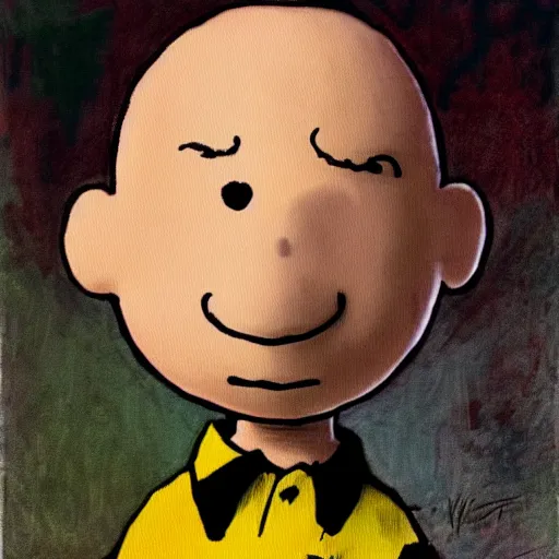 Image similar to Charlie Brown if he was a war criminal in 1945, somber, dark, Frank Weston Benson,