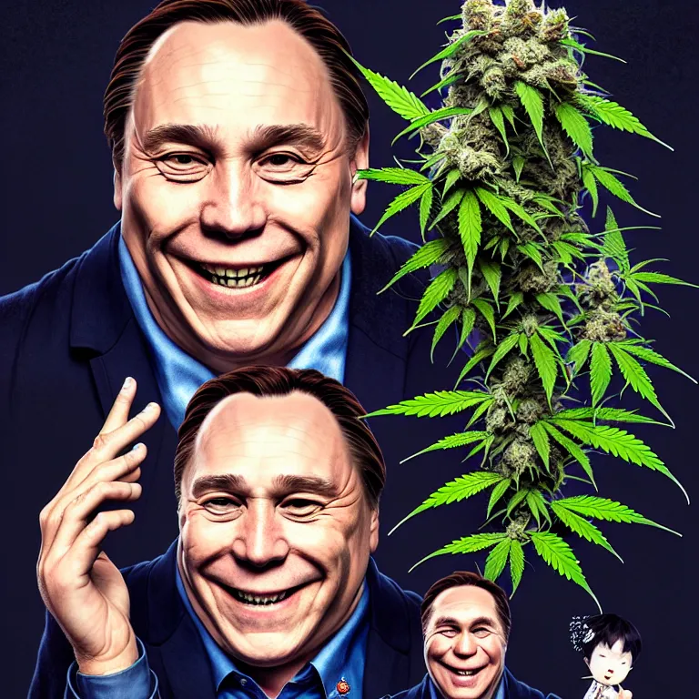 Image similar to a portrait of a happy high on cannabis premier francois legault in 2 0 2 1 illustrated by miyazaki by karol bak, james jean, tom bagshaw, rococo, sharp focus, trending on artstation, cinematic lighting, hyper realism, octane render, 8 k, hyper detailed, vivid, ultra detailed, highly detailed