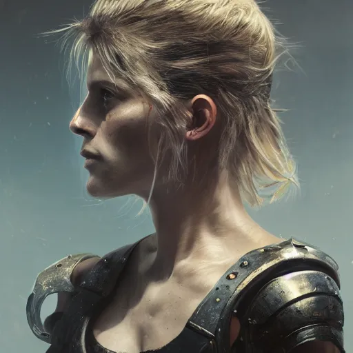 Image similar to melanie laurent portrait, dystopia core, apocalyptic, armor, warrior, dramatic, sharp focus, fiction, neon, fantasy, hyper detailed, digital art, trending in artstation, cinematic lighting, studio quality, smooth render, unreal engine 5 rendered, octane rendered, art style and nixeu and wlop and krenz cushart