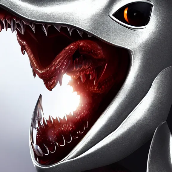 Prompt: close up mawshot of a cute elegant beautiful stunning anthropomorphic female robot dragon, with sleek silver metal armor, glowing OLED visor, facing the camera, the open maw being highly detailed and soft, with a gullet at the end, food pov, prey pov, about to be eaten, vore, digital art, pov furry art, anthro art, furry, warframe art, high quality, 3D realistic, dragon mawshot, maw art, macro art, micro art, dragon art, Furaffinity, Deviantart, Eka's Portal, G6