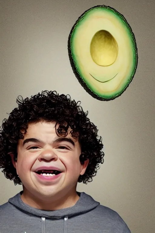 Image similar to 📷 gaten matarazzo the avocado head 🥑, made of food, head portrait, dynamic lighting, 4 k