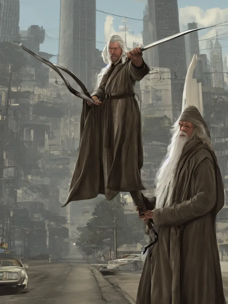 Prompt: Gandalf official GTA artwork