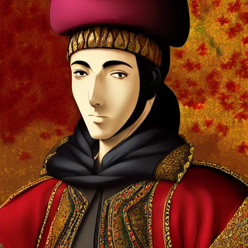 Image similar to portrait of suleiman the magnificent, anime fantasy illustration by tomoyuki yamasaki, kyoto studio, madhouse, ufotable, comixwave films, trending on artstation