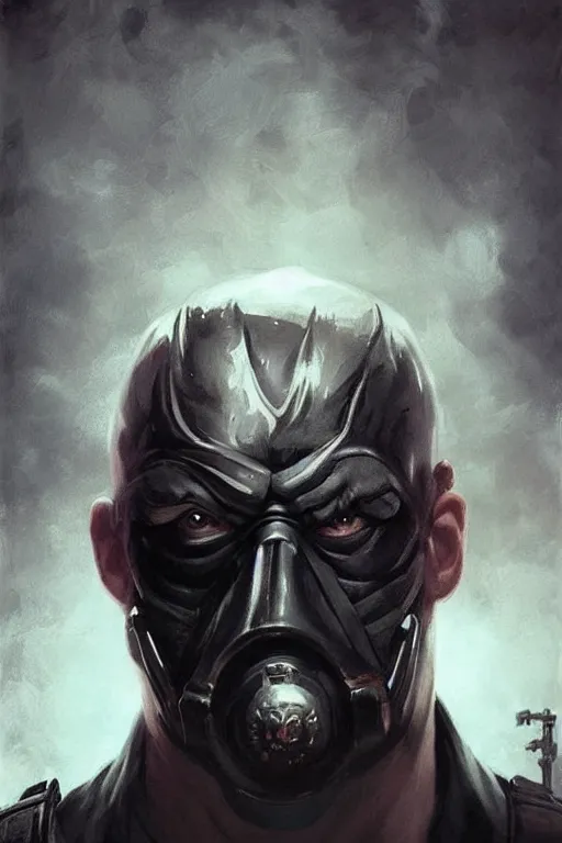 Prompt: Donald Trump as Bane from The Dark Knight, portrait, highly detailed, digital painting, artstation, concept art, smooth, sharp focus, illustration, cinematic lighting, art by artgerm and greg rutkowski and alphonse mucha