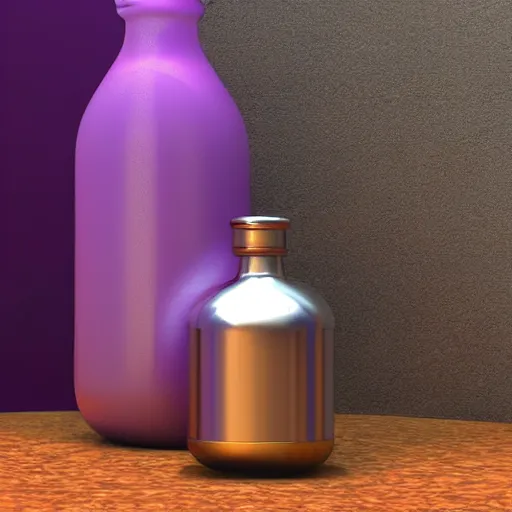 Prompt: 3 d render of a flask containing glowing purple liquid with a cork top, game asset, realistic