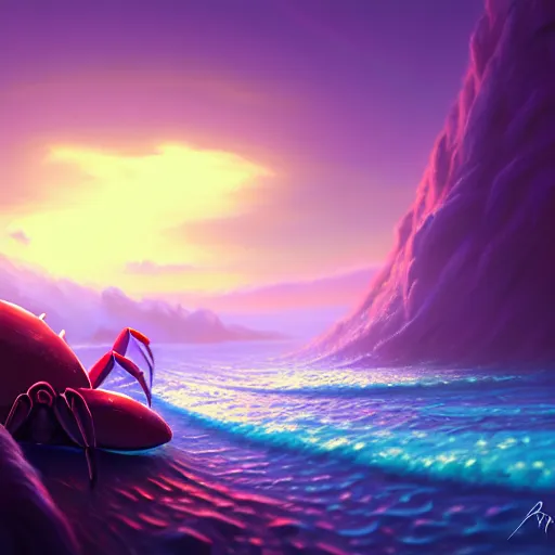 Prompt: a crab wearing the drip, by noah bradley, photorealistic, dynamic lighting, beautiful, trending on artstation, dream, 4 k, award winning, lovely pastel colors, ethereal