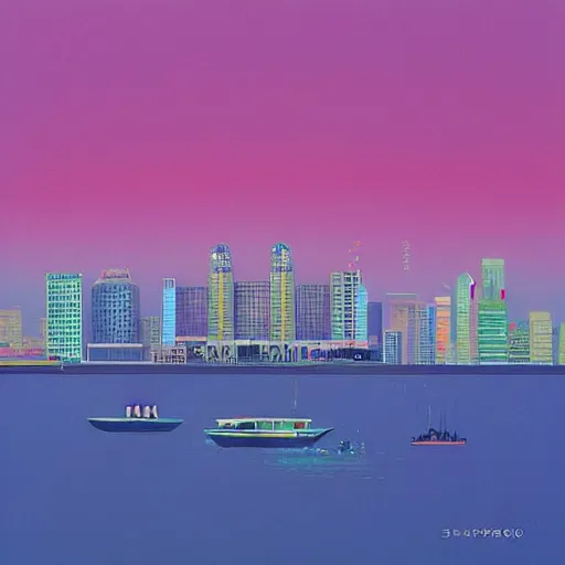 Image similar to the singapoore skyline painted by hsiao ron cheng