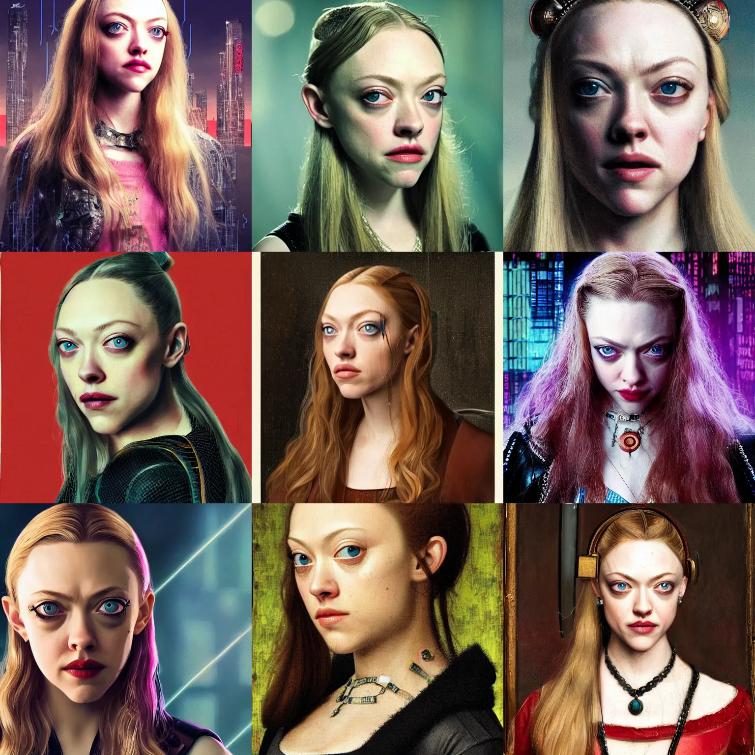 Prompt: a renaissance portrait of amanda seyfried as a cyberpunk character, highly detailed
