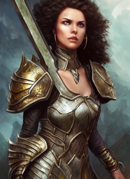 Image similar to a ruthless female paladin, full body, 8 k, hyperrealistic, dragon slayer, hyperdetailed, fantasy portrait by laura sava