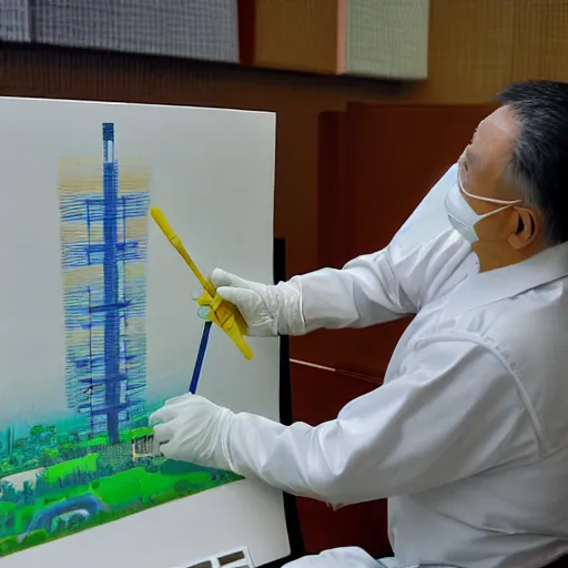 Prompt: A Shanghai man is doing nucleic acid testing, painted by Akira Toriyama - wide shot