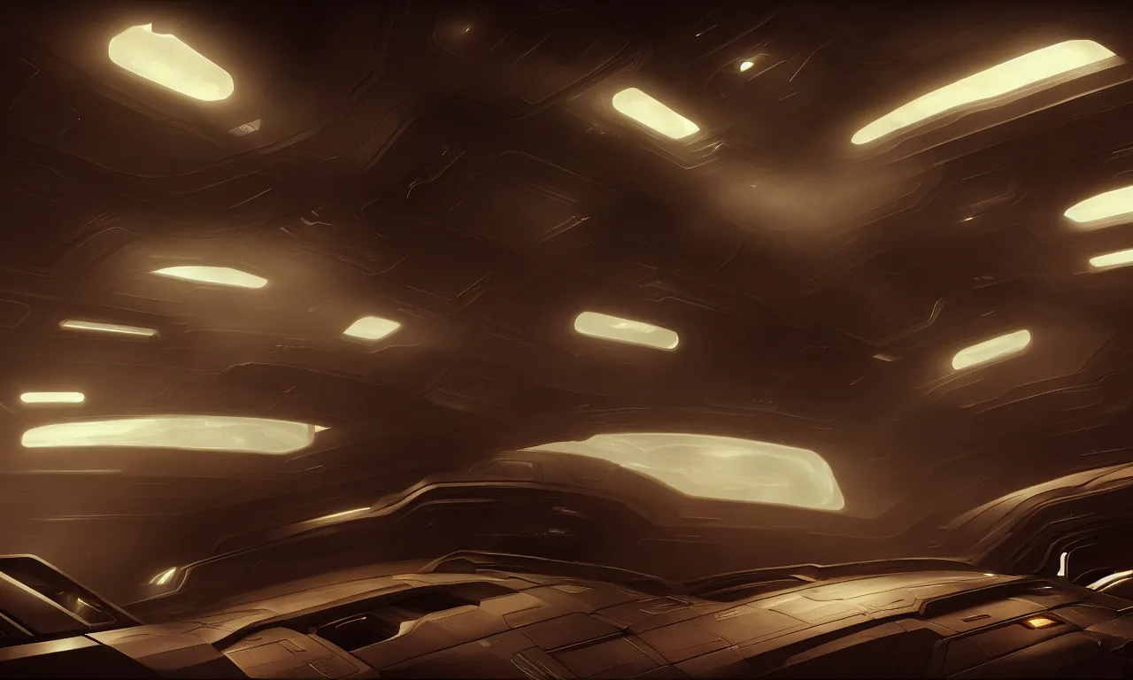 Image similar to Prometheus spaceship interior, evening, detailed matte painting, Lisa Gonzalez, Artstation