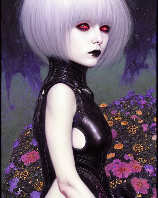 Image similar to portrait of beautiful cute young goth maiden girl with short white hairs in warhammer armor, art by ( ( ( kuvshinov ilya ) ) ) and wayne barlowe and gustav klimt and artgerm and wlop