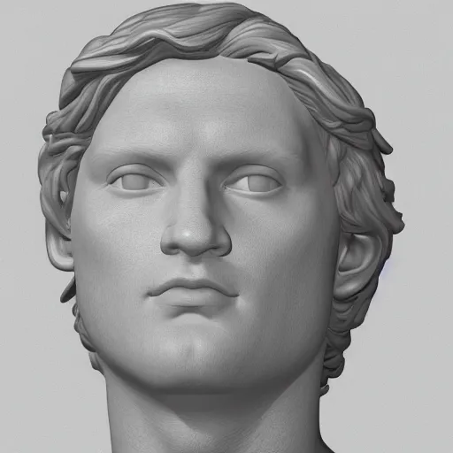 Image similar to a 3 d render of the head of david statue, neon ring around the statue, in the style of michelangelo