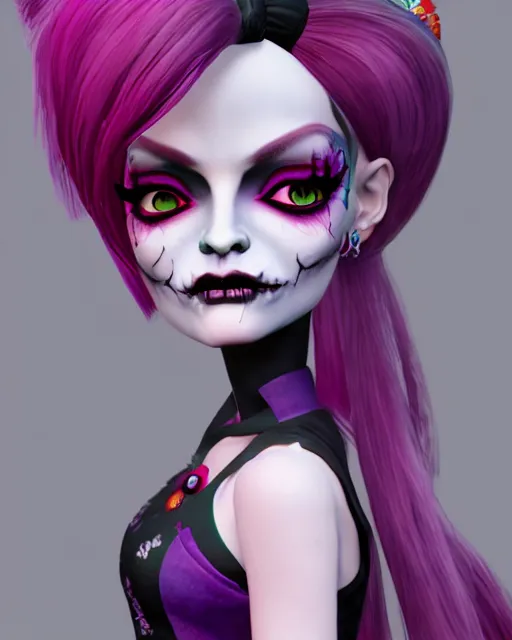 Image similar to watercolor portrait of monster high draculaura doll, by sabrina eras, alice x. zhang, agnes - cecile, blanca alvarez, detailed, realistic 8 k, unreal engine