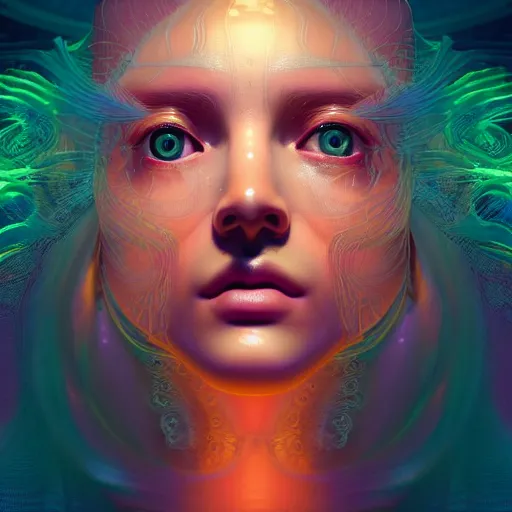 Image similar to goddess portrait. jellyfish phoenix head. intricate artwork by Tooth Wu and wlop and beeple. very coherent symmetrical artwork. cinematic, hyper realism, high detail, octane render, 8k