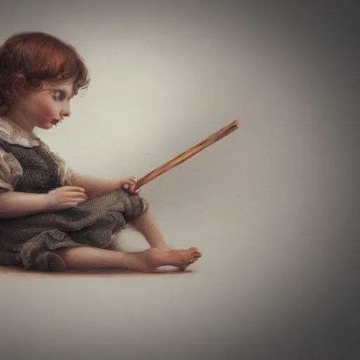 Prompt: Victorian child holding a stick poking an Apple iPod lying on the floor time warp, digital art, concept art, intricate detail, ray tracing, smooth, sharp detail, photorealistic