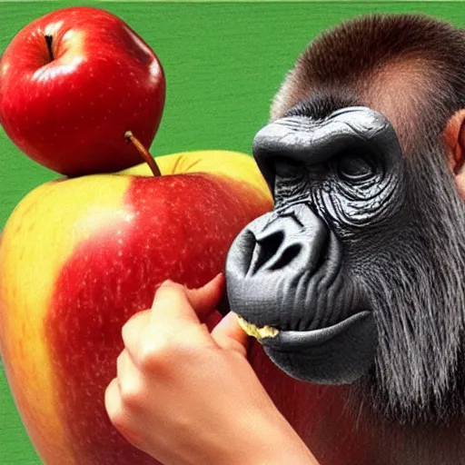 Prompt: an apple being devoured by an ape