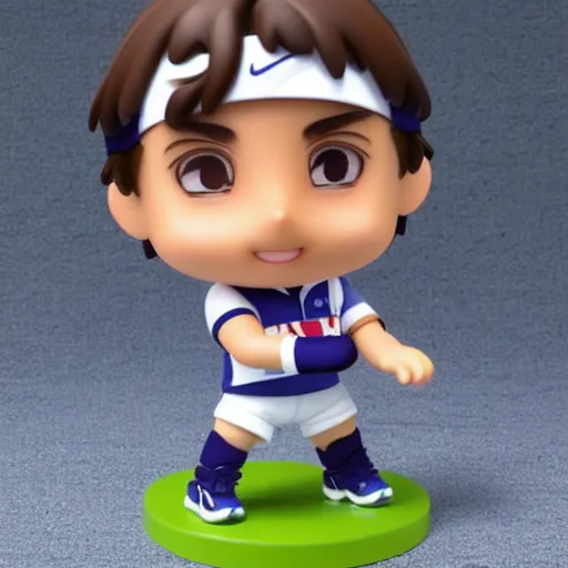 Image similar to rafael nadal! as nendoroid, background is tennis court, kodak film