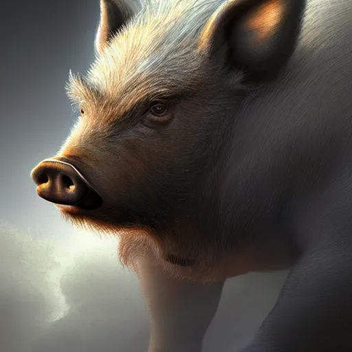 Image similar to a portrait of a boar wearing a white suit, muscular, smoking a cigar, gorgeous, intricate, elegant, volumetric lighting, scenery, high detail digital art, smooth, tony sart, randy vargas, sharp focus, illustration, concept art