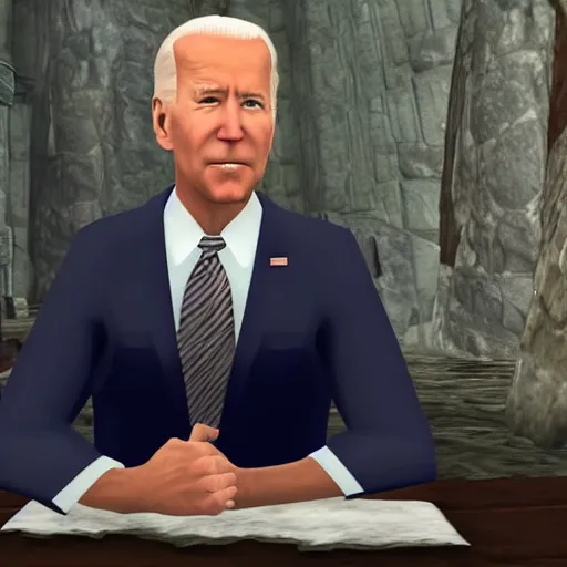 Prompt: screenshot of joe biden in Skyrim