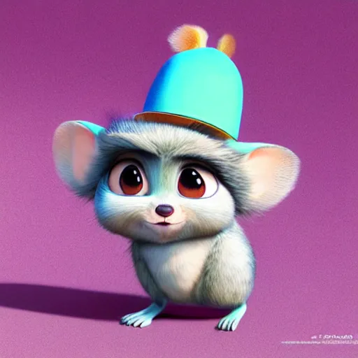 Prompt: very cute kid\'s film character anthropomorphic chinchilla, disney pixar Zootopia character concept artwork, 3d concept, detailed fur, chinchilla animal wearing a hat