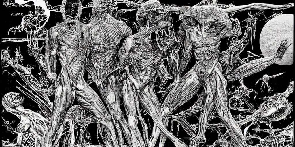 Image similar to detailed anatomy book about aliens, by joe penton, virgil finlay