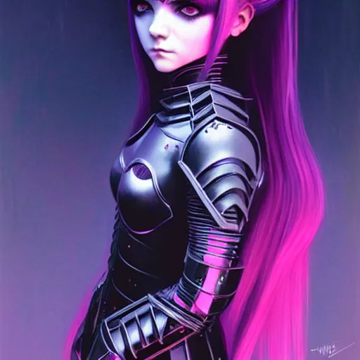 Image similar to portrait of beautiful cute goth girl in warhammer armor, art by kuvshinov ilya and wayne barlowe