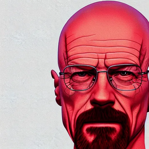 Image similar to walter white's head coming out of a red mist, epic, trending on artstation, profile pic, centered, accurate anatomy, highly detailed, digital art,