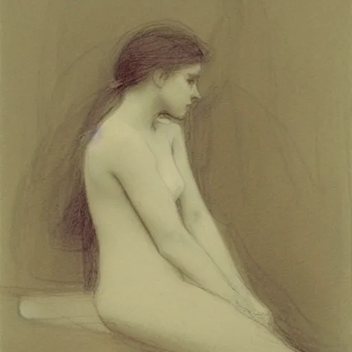 Image similar to a lonely girl by ilya repin. pencil sketch.