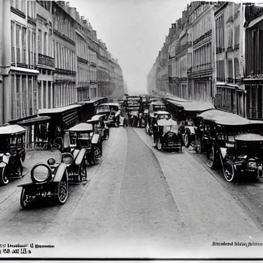 Prompt: une rue de paris vide avec des voitures garees en 1 9 2 0