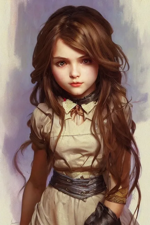 Prompt: a little gamergirl with a mischievous face and short!! light brown straight hair. she is dressed as gamergirl in her room, painting, beautiful detailed face. by artgerm and greg rutkowski and alphonse mucha