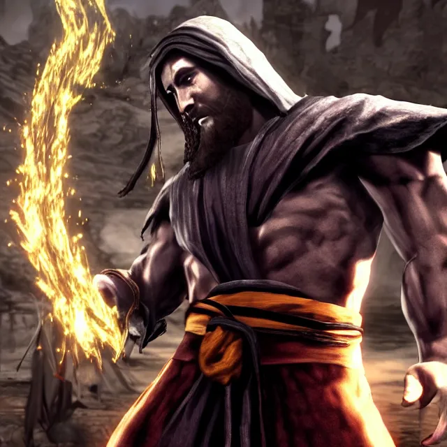 Image similar to jesus in mortal kombat, fighter, 3 d videogame render, 4 k