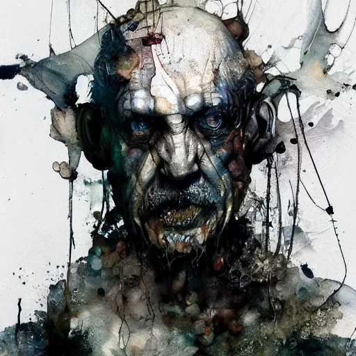 Image similar to mutant fishman sailor old man with gills and scales from the ocean by emil melmoth zdzislaw beksinki craig mullins yoji shinkawa realistic render ominous detailed photo atmospheric by jeremy mann francis bacon and agnes cecile ink drips paint smears digital glitches glitchart