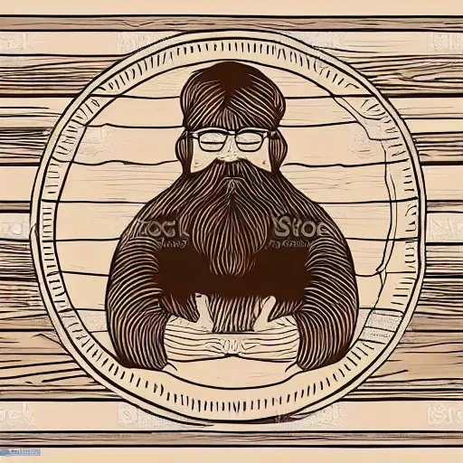 Prompt: wooden bowl, bearded man, woodlathe, vector art