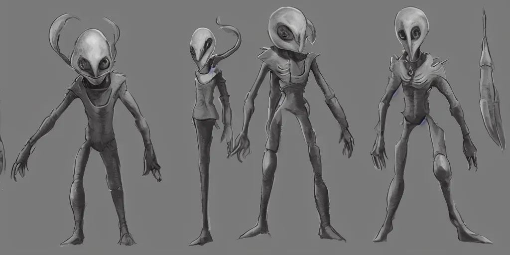 Image similar to character design, concept art, anthropomorphic grey alien wearing medieval clothes, unreal engine, by studio ghibli,