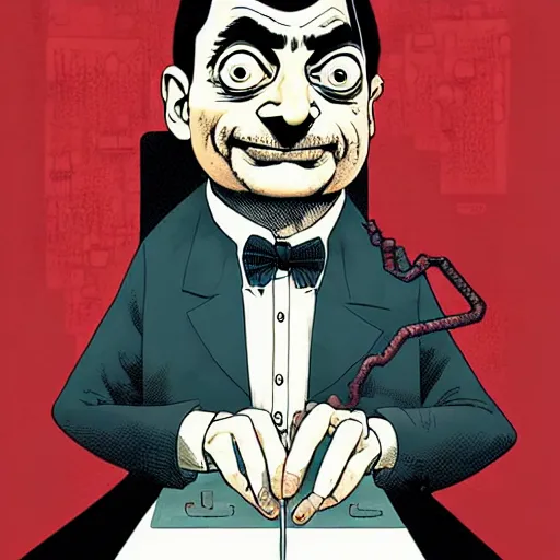 Prompt: portrait of mr. bean as a mad scientist by becky cloonan