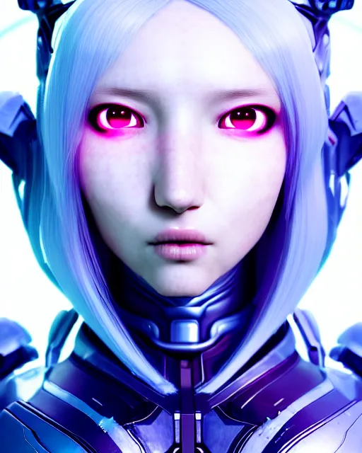 Image similar to perfect android girl family, full body character design, warframe armor, beautiful face, scifi, futuristic, galaxy, nebula, bae suzy, dreamy, long white hair!!!, blue cyborg eyes, sharp focus, cinematic lighting, highly detailed, artstation, divine, by gauthier leblanc, kazuya takahashi, huifeng huang