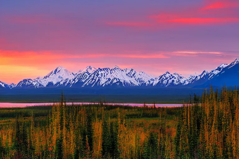 Prompt: this is alaska at sunset