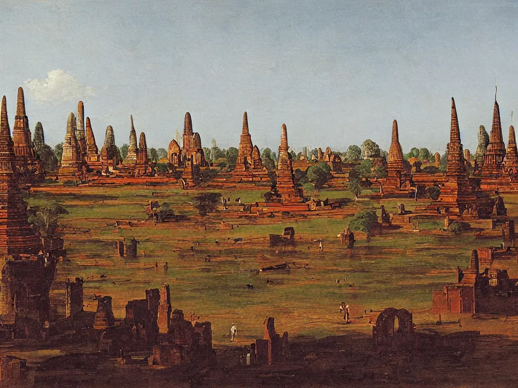 Prompt: View of the old Ayutthaya. Painting by Canaletto.